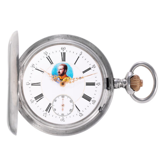 Swiss silver hunting cased lever presentation watch Circa 1900