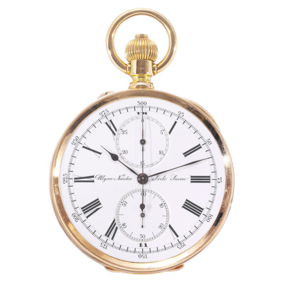 Swiss gold and enamel keyless lever chronograph Circa 1900