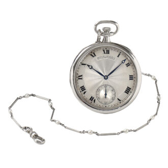 Swiss platinum lever with platinum and pearl chain Circa 1918