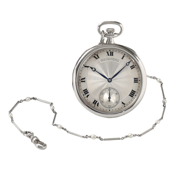 Swiss platinum lever with platinum and pearl chain Circa 1918