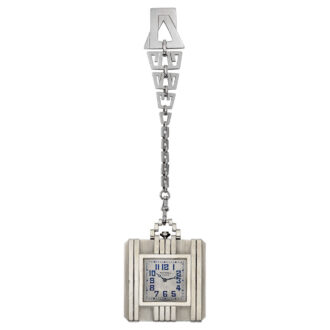 French white gold square Art Deco lever and chain Circa 1910