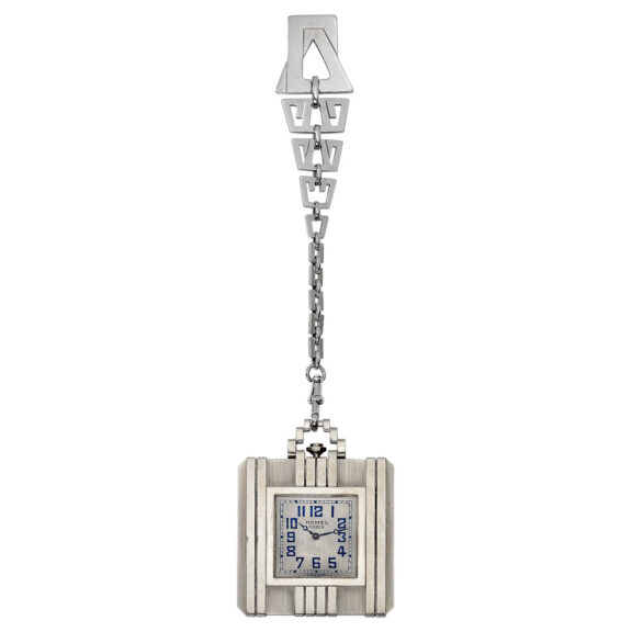 French white gold square Art Deco lever and chain Circa 1910
