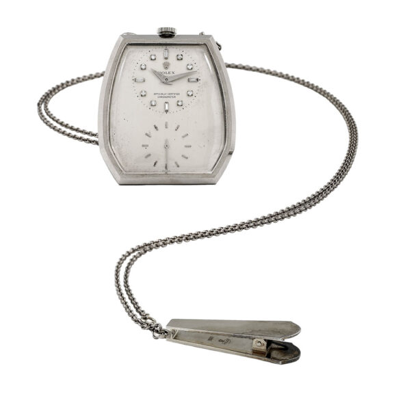 Swiss white gold lever with chain and Rolex clip Circa 1943