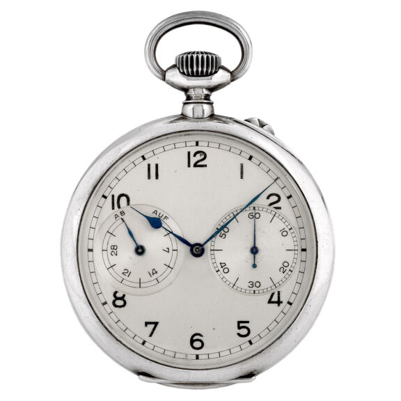German silver lever deck watch with power reserve Circa 1940