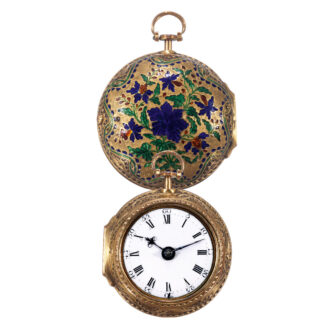 English gilt metal, gold and enamel verge watch Circa 1730