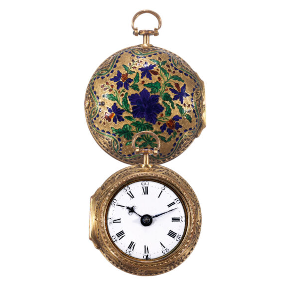 English gilt metal, gold and enamel verge watch Circa 1730 English gilt metal, gold and enamel verge watch Circa 1730