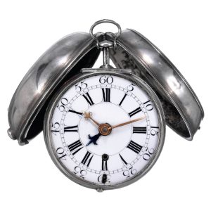 Swiss silver pair cased verge watch with alarm Circa 1720