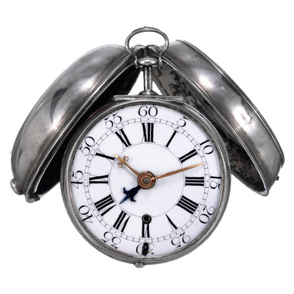 Swiss silver pair cased verge watch with alarm Circa 1720