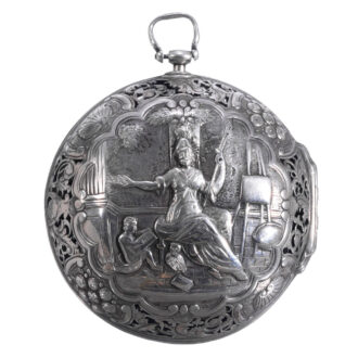 Swiss repoussé astronomical verge with alarm Circa 1750