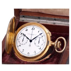 Swiss 18k gold hunting cased lever chronograph Circa 1916