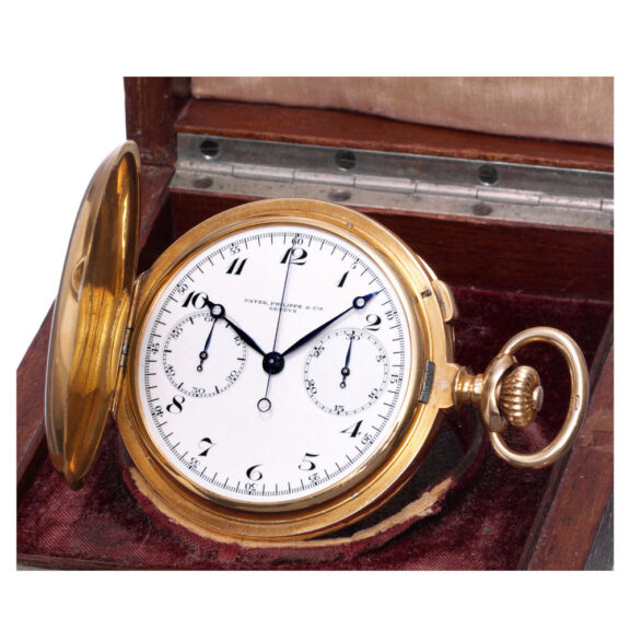 Swiss 18k gold hunting cased lever chronograph Circa 1916