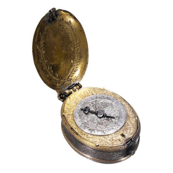 English gilt brass single handed oval pendant watch Circa 1610