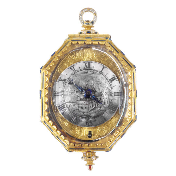 Swiss gold, champlevé and rock crystal verge Circa 1630