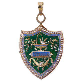 Swiss gold shield shaped watch with visible balance Circa 1800