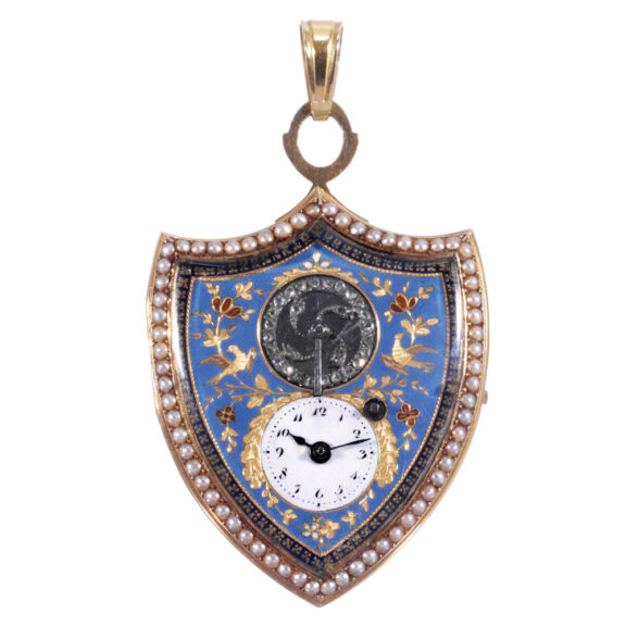 Swiss gold shield shaped watch with visible balance Circa 1800