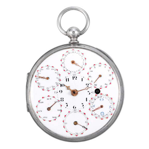 Swiss silver verge watch with triple date calendar Circa 1810