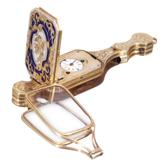 Swiss gold folding lorgnette with concealed watch Circa 1850