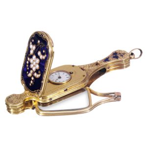 Swiss gold folding lorgnette with concealed watch Circa 1850