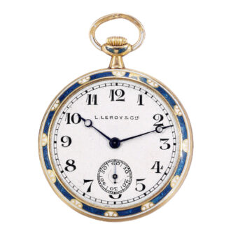 Elegant French gold and enamel lever pendant watch Circa 1915