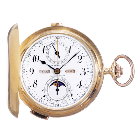 Large Swiss gold hunting cased complicated watch Circa 1905