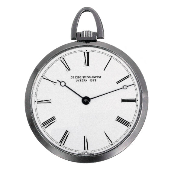 Swiss platinum lever with relief case by Hans Erni Circa 1979