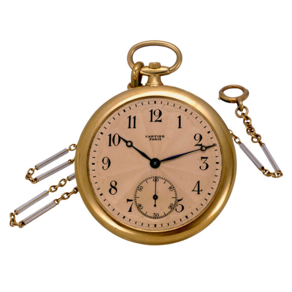 French 18k gold lever dress watch with long chain Circa 1915