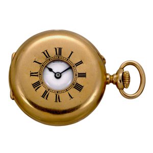 Small Swiss gold half hunting cased cylinder watch Circa 1884