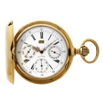 Swiss gold hunting cased triple date calendar lever Circa 1887