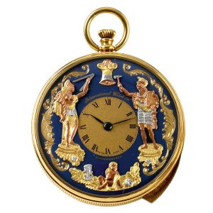 Swiss gold repeating automaton with Jacquemarts Circa 1965