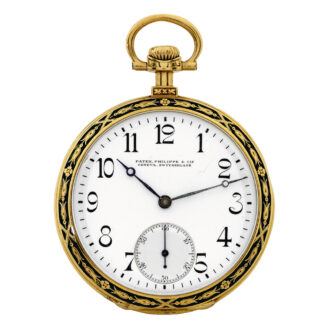 Swiss 18k gold and enamel open faced lever watch Circa 1908