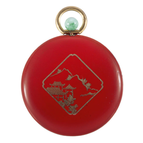 Swiss gold, red enamel, and jade lever dress watch Circa 1925