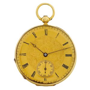Swiss 18k gold open-faced cylinder pocket watch Circa 1880