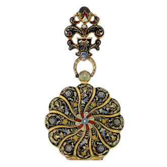 Swiss gold and enamel lapel watch with brooch Circa 1885