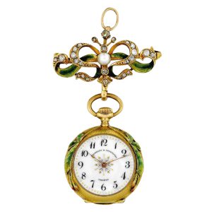 Unusual Swiss Art Nouveau lapel watch with brooch Circa 1910
