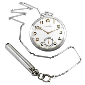 Swiss platinum dress watch with matching chain Circa 1925