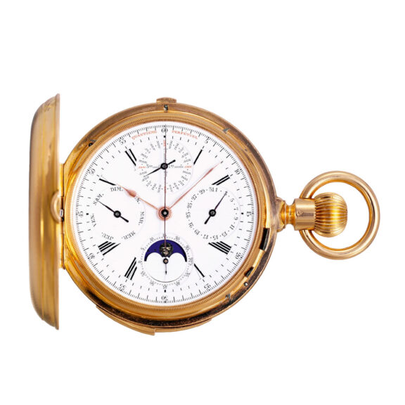 Swiss rose gold hunting cased complicated watch Circa 1890