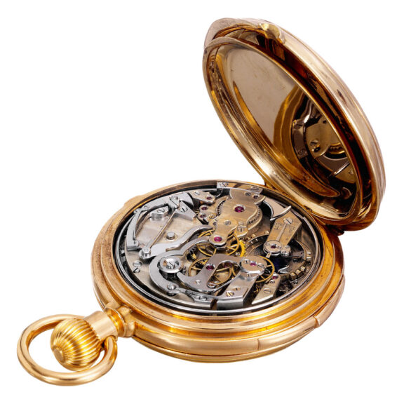 Swiss rose gold hunting cased complicated watch Circa 1890 Swiss rose gold hunting cased complicated watch Circa 1890