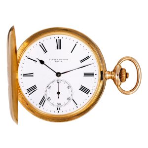 Swiss 18k gold hunting-cased keyless pocket watch Circa 1915