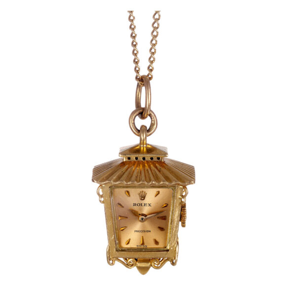 Unusual Swiss gold lantern shaped pendant watch Circa 1955