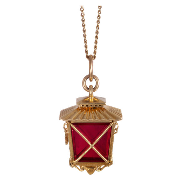 Unusual Swiss gold lantern shaped pendant watch Circa 1955 Unusual Swiss gold lantern shaped pendant watch Circa 1955