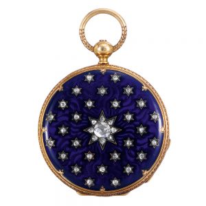 Swiss gold, enamel and diamond-set cylinder watch Circa 1852
