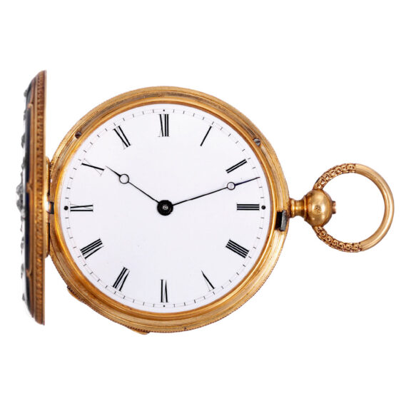 Swiss gold, enamel and diamond-set cylinder watch Circa 1852 Swiss gold, enamel and diamond-set cylinder watch Circa 1852
