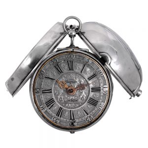 Fine English silver pair-cased verge pocket watch Circa 1710