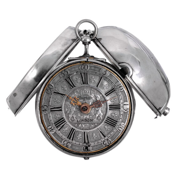 Fine English silver pair-cased verge pocket watch Circa 1710