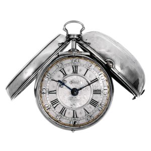 Rare English silver pair-cased verge with calendar Circa 1710