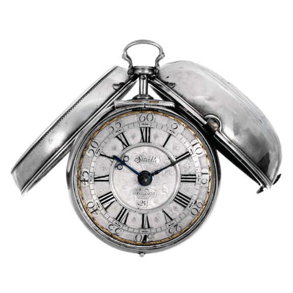 Rare English silver pair-cased verge with calendar Circa 1710