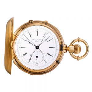 Swiss 18k gold and champlevé lever chronograph Circa 1880