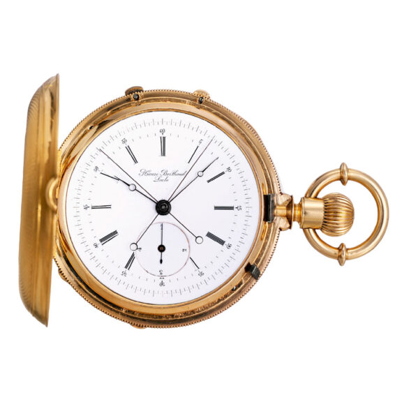 Swiss 18k gold and champlevé lever chronograph Circa 1880
