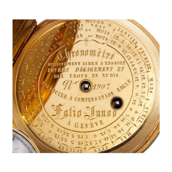 Swiss gold chronometer with equation of time chart Circa 1860 Swiss gold chronometer with equation of time chart Circa 1860