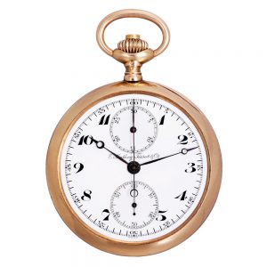 Swiss 14k rose gold lever chronograph with register Circa 1915